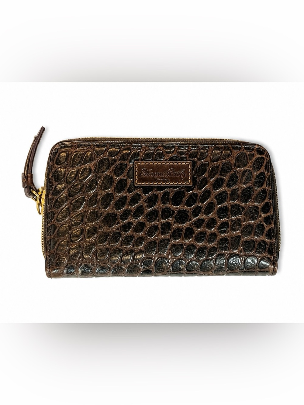Dooney & Bourke Vintage Nile Collection Croc Embossed Leather Zip Wallet